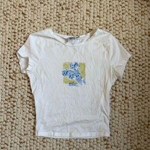 Princess Polly White Tee with Blue Floral Accents